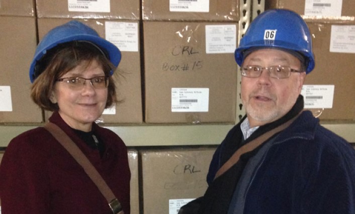Photo of boxes of books in permanent preservation in salt mines